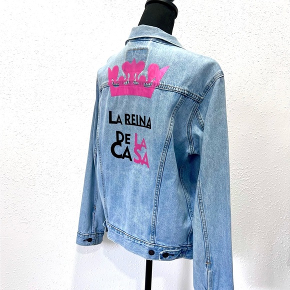 Levi's Blue Jean Jacket Classic Denim personalized  Medium - Picture 6 of 9